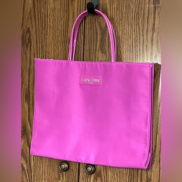 Lancôme Paris Tote Bag Hot Pink with Black Polka Dot Lining Large - Picture 1 of 9